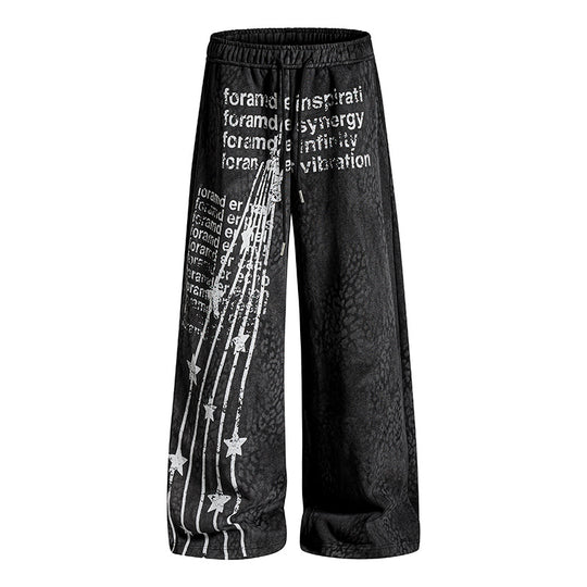 Damen Weite Palazzo-Joggpants mit Tunnelzugbund, Statement-Print und Vintage-Waschung Nord Taschen