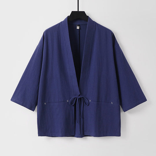 Damen Lockerer Kimono-Cardigan aus Baumwollmix mit Tunnelzug und Hüfttaschen Nord Taschen