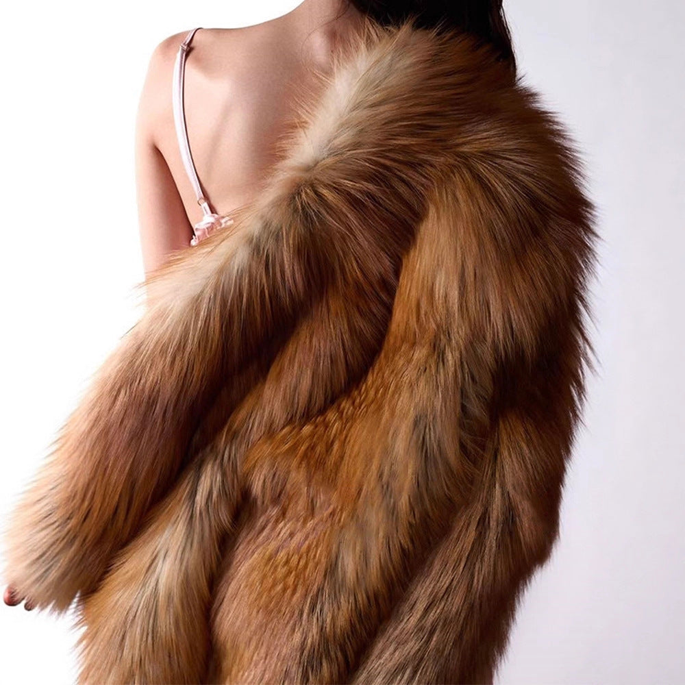 Damen Kurzer Plüsch-Fauxfur-Mantel mit kastiger Silhouette und voluminösem Schalkragen Nord Taschen