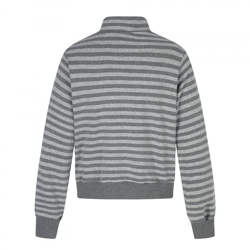 Unisex Gestreifter Zip-Hoodie mit Troyerkragen, Brust-Print und Reißverschlusstaschen Nord Taschen