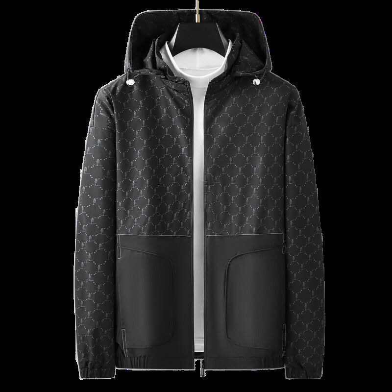 Herren Leichter wasserabweisender Kapuzen-Outdoorblouson mit Allover-Muster und großen Eingrifftaschen Nord Taschen