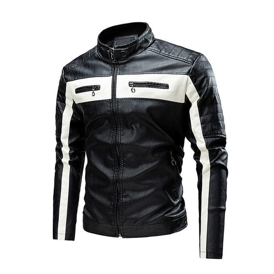 Herren Gesteppte Bikerjacke aus Kunstleder mit Kontraststreifen und Stehkragen Nord Taschen