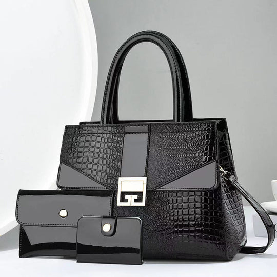 Damen elegante Handtasche mit abnehmbarer Mini-Clutch und raffiniertem Kroko-Look Nord Taschen