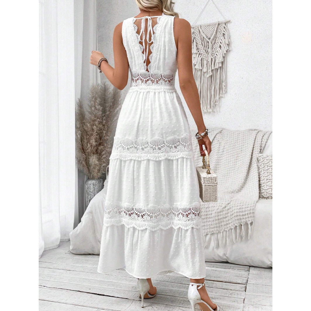 Damen Langes, elegantes Maxikleid mit Spitzenakzenten und Volants