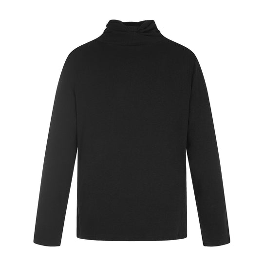 Damen Feines Baumwoll-Longsleeve mit gedrehtem Stehkragen und schmaler Silhouette Nord Taschen