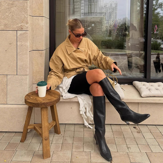 Damen Kurze Taillierte Canvas-Jacke mit Bindegürtel und überschnittenen Schultern Nord Taschen