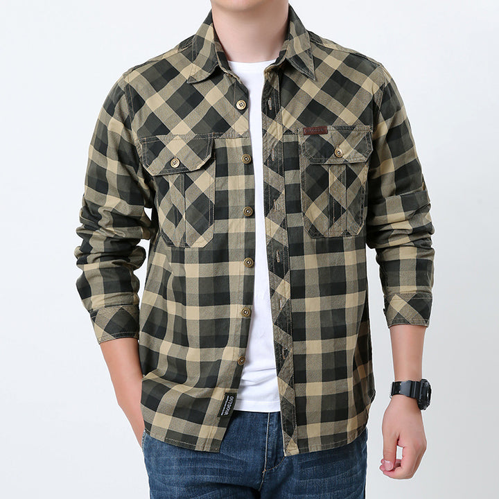 Herren  lässiges kariertes Flanellhemdjacke aus Baumwollmischung mit doppelten Brusttaschen und verstärkter Steppung Nord Taschen