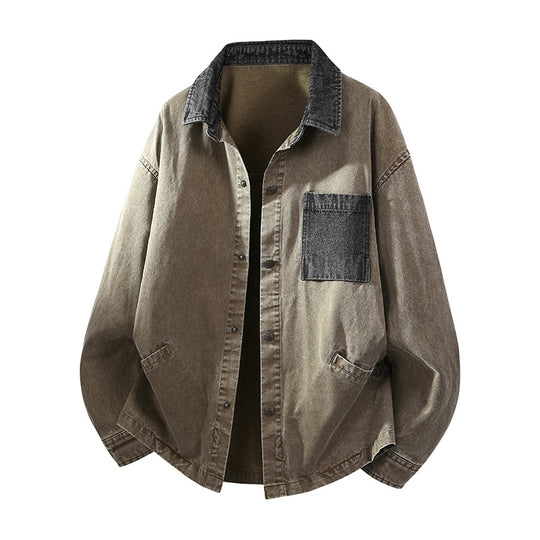 Herren Locker geschnittene Denim-Hemdjacke mit Kastenform und Eingrifftaschen Nord Taschen
