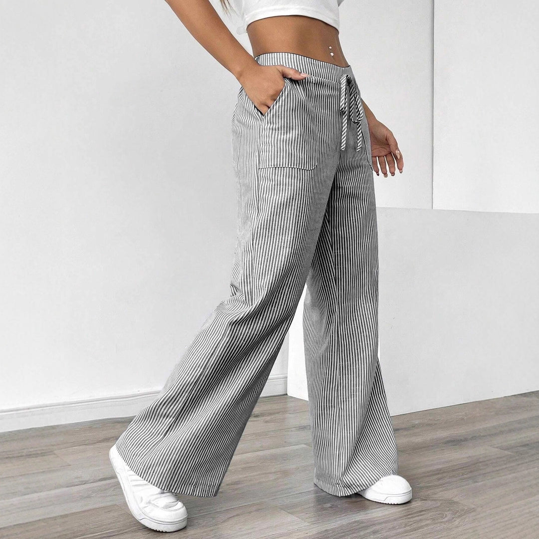 Damen weiche High-Waist Loungehose mit weitem Bein Tunnelzug und aufgesetzten Taschen Nord Taschen