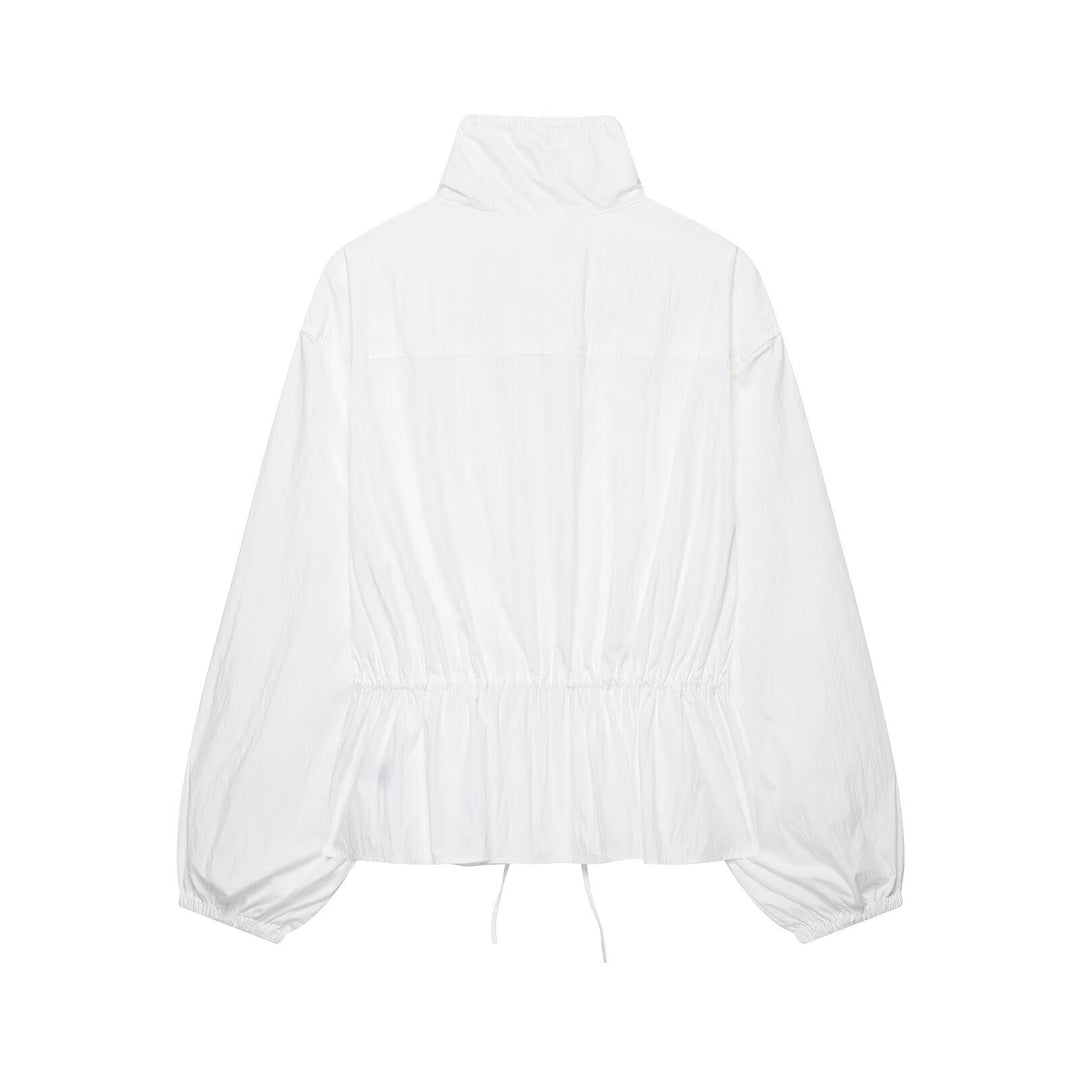 Damen Ultralight Cropped Anorak mit Tunnelzugtaillierung, Ballonärmeln und hohem Stehkragen Nord Taschen
