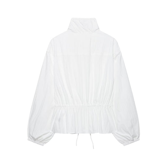 Damen Ultralight Cropped Anorak mit Tunnelzugtaillierung, Ballonärmeln und hohem Stehkragen Nord Taschen