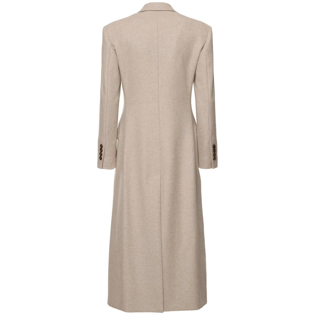 Damen Taillierter Longline Wollmixmantel mit schlanker Silhouette und Einreihiger Knopfleiste Nord Taschen