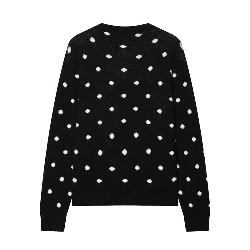 Damen Gepunkteter Strickcardigan mit Rundhals und Knopfleiste Nord Taschen