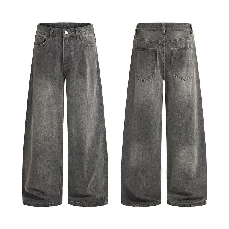 Herren Weitfallende Denimhose mit Used-Waschung, verlängerter Saumkante und entspanntem Bund Nord Taschen