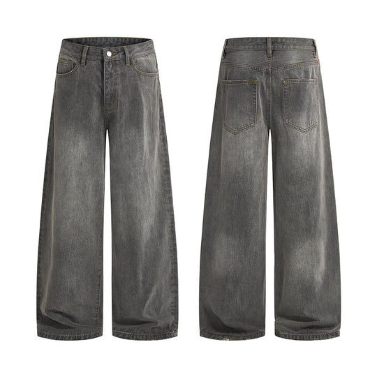 Herren Weitfallende Denimhose mit Used-Waschung, verlängerter Saumkante und entspanntem Bund Nord Taschen