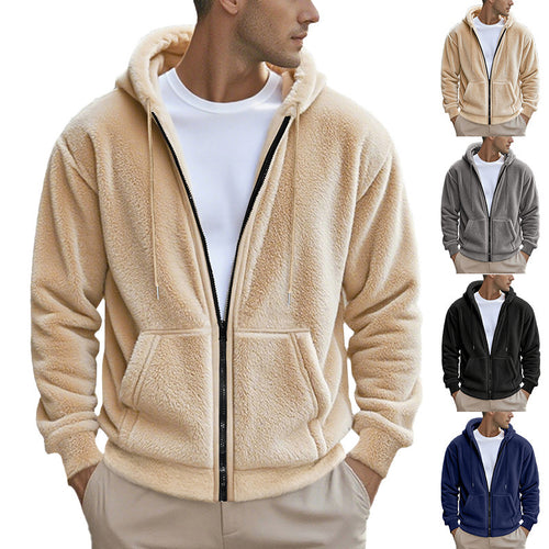 Herren Teddy-Fleece-Kapuzenjacke mit durchgehendem Reißverschluss und Kängurutaschen Nord Taschen