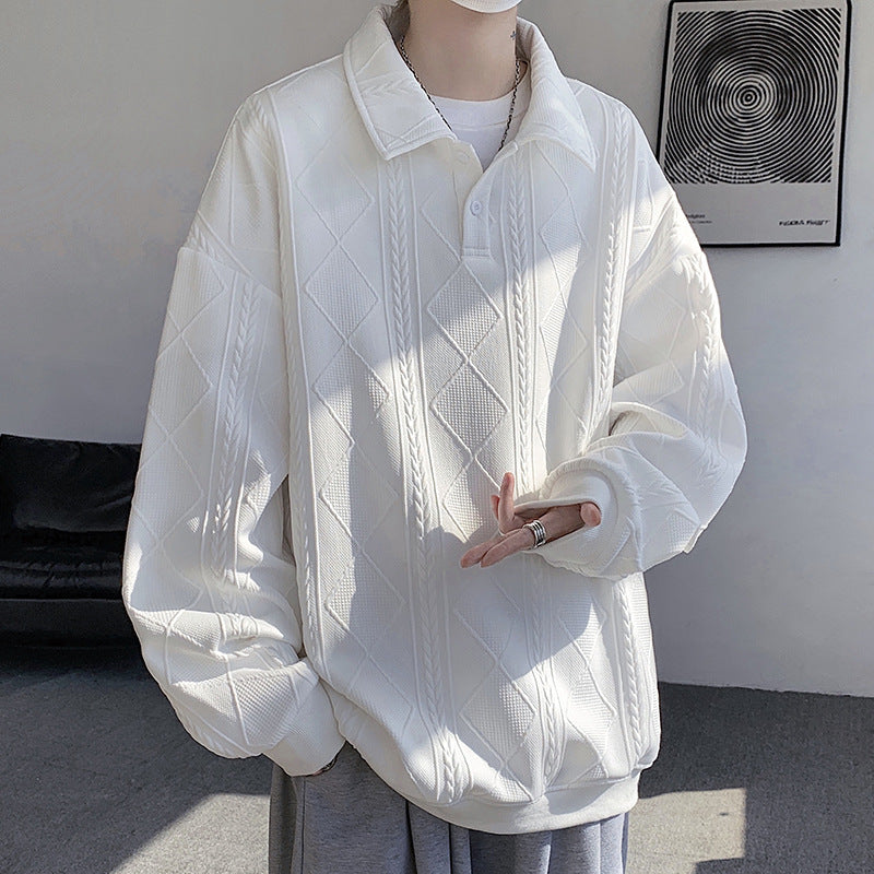 Herren Oversize-Polo-Strickpullover mit Rauten- und Zopfstruktur Nord Taschen