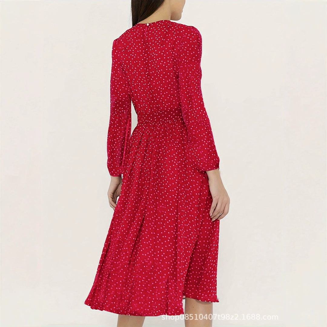 Damen Elegantes Midi-Kleid mit Punkten Nord Taschen