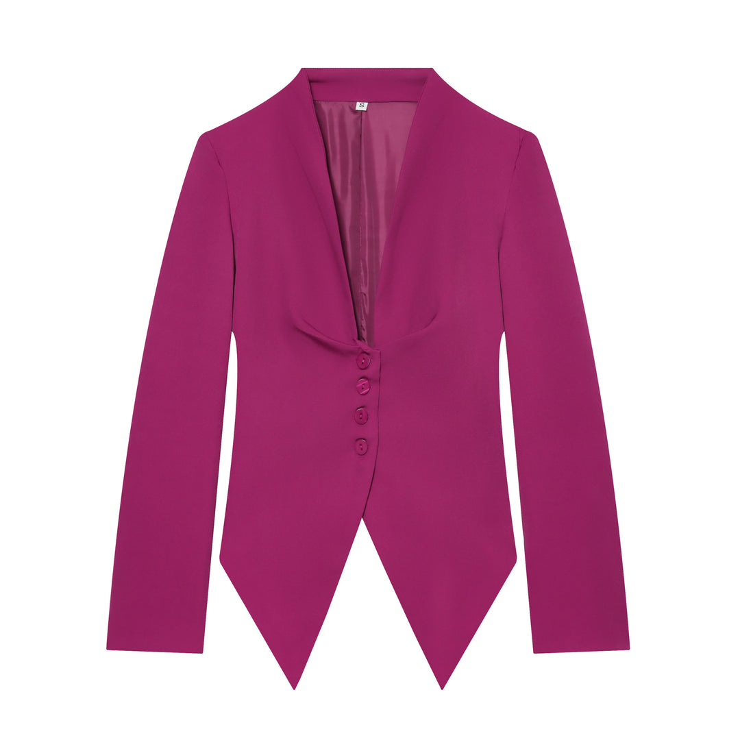 Damen taillierter Blazer mit spitzem Schößchen und tiefem V-Ausschnitt Nord Taschen