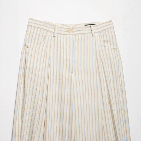 Damen Weite High‑Waist‑Hose aus leichter Baumwollmischung mit feinem Nadelstreifen und Bundfalten Nord Taschen