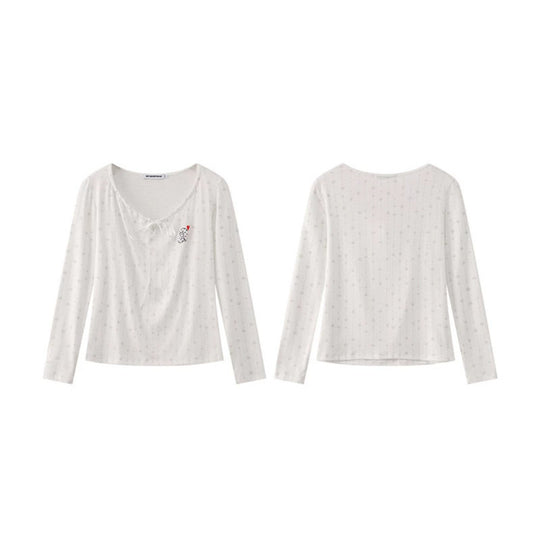 Damen Langarmshirt mit Schnürung am Ausschnitt, feinem Sternen-Jacquard und Herz-Emblem Nord Taschen