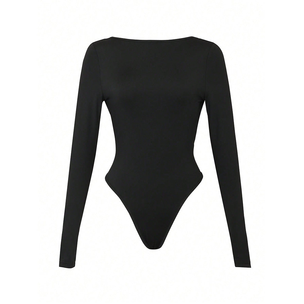 Damen figurbetonter Langarm-Bodysuit mit hohem Rundhals, nahtloser Passform und stretchigem Jersey Nord Taschen