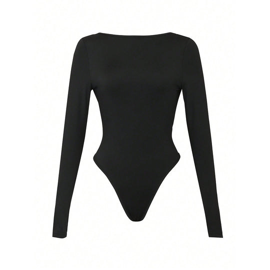 Damen figurbetonter Langarm-Bodysuit mit hohem Rundhals, nahtloser Passform und stretchigem Jersey Nord Taschen