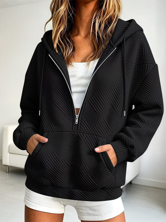 Damen Gequilteter Half-Zip Kapuzenpullover mit geometrischer Steppstruktur Nord Taschen
