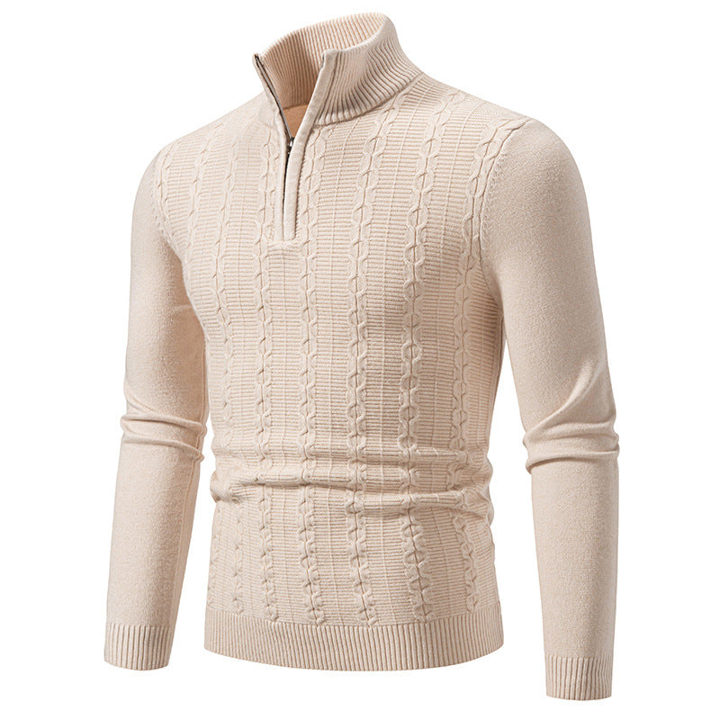 Herren Schmaler Halbzip-Zopfmuster-Pullover mit Thermo-Feinstrick und Rippsaum Nord Taschen