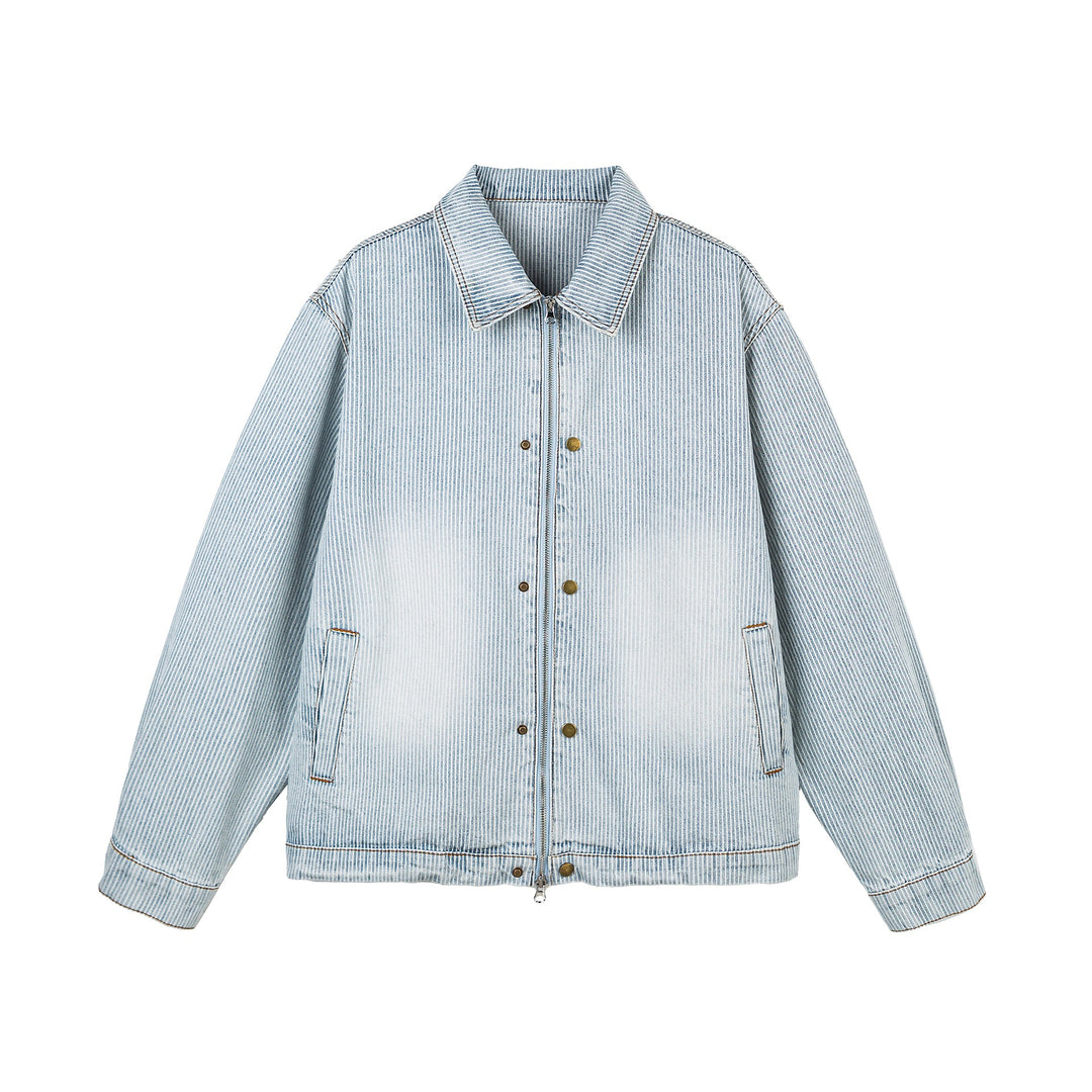 Damen Oversize-Denimjacke im Workwear-Stil mit feinen Streifen und Zwei-Wege-Reißverschluss Nord Taschen