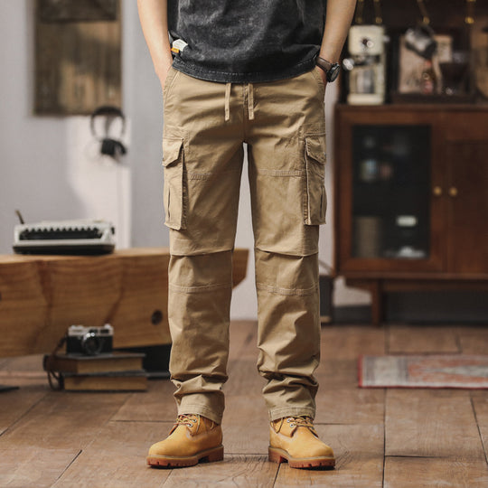 Herren Gerade geschnittene Canvas-Cargohose mit Klapp-Utility-Taschen und Kordelbund Nord Taschen