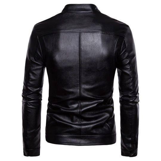 Herren Slim-Fit Biker-inspirierte Kunstlederjacke mit Stehkragen und minimalistischer Nahtführung Nord Taschen