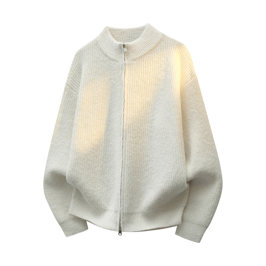 Unisex Oversize Strukturstrick-Halbzip-Cardigan mit Stehkragen & Zwei-Wege-Reißverschluss Nord Taschen
