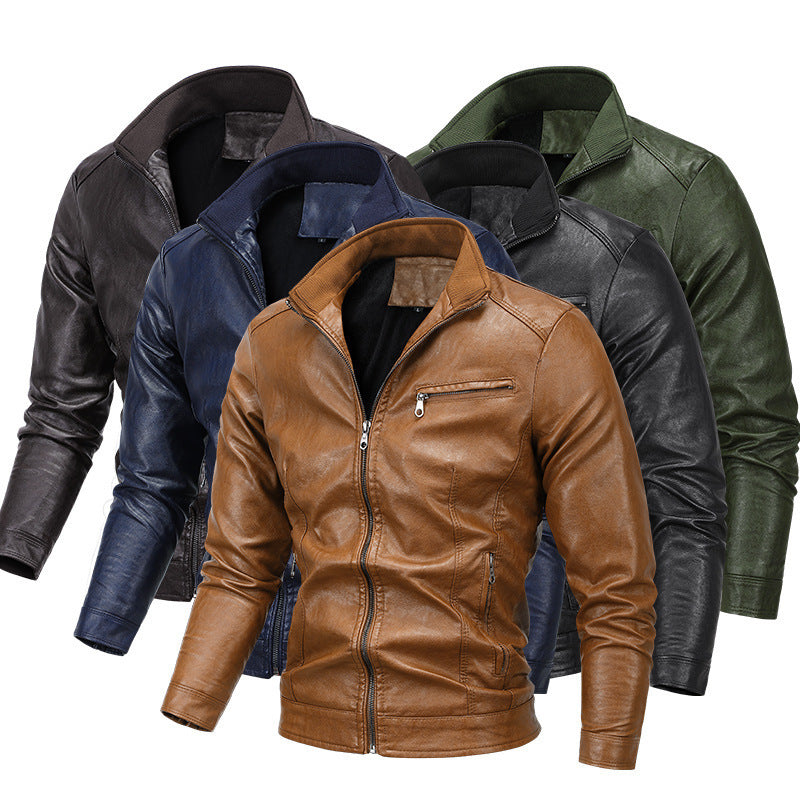 Herren schlanker Kunstleder‑Moto‑Blouson mit Stehkragen und Reißverschluss Nord Taschen