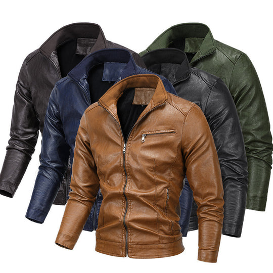 Herren schlanker Kunstleder‑Moto‑Blouson mit Stehkragen und Reißverschluss Nord Taschen