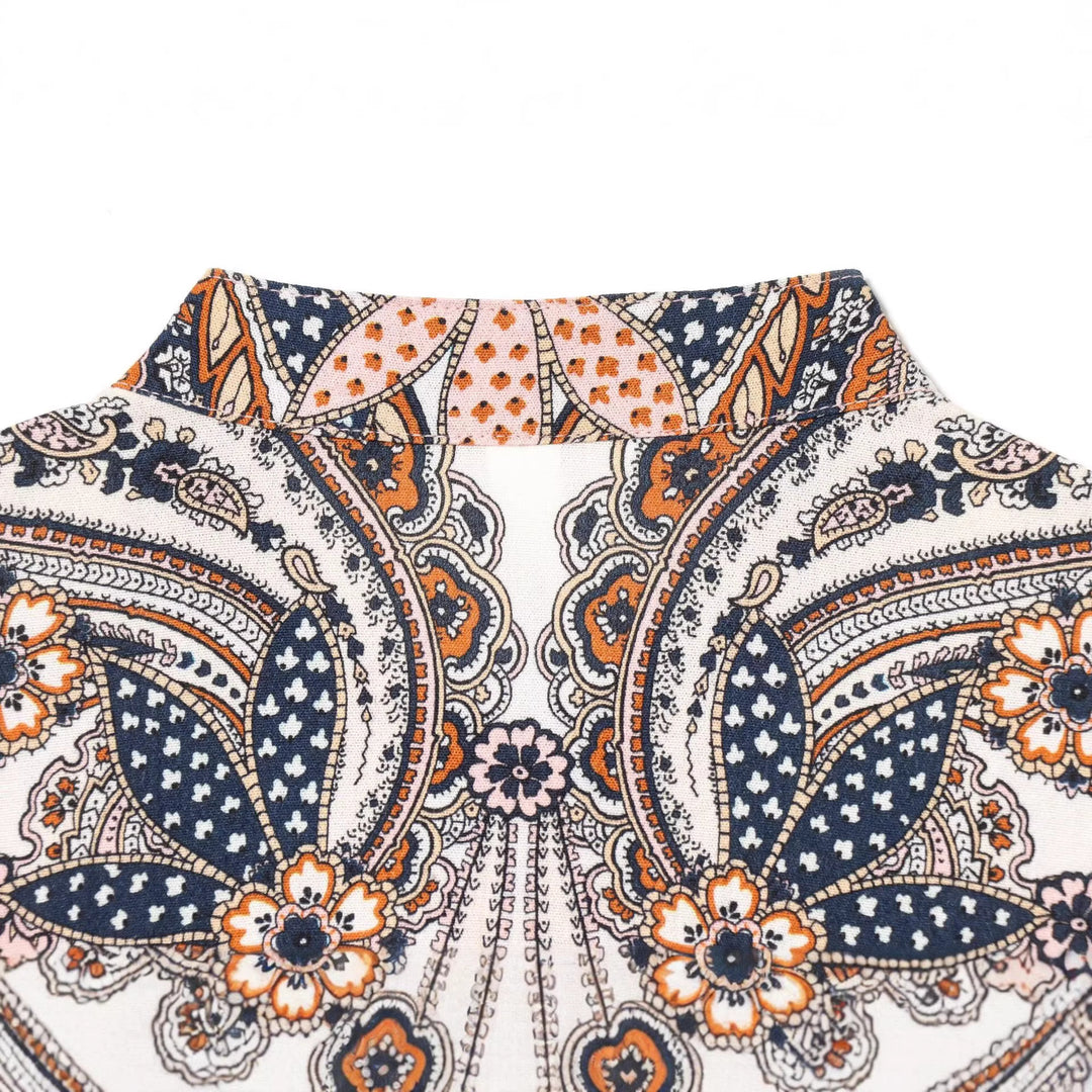 Damen Boho-Tunika‑Midikleid mit Paisley‑Print, Ballonärmeln und Tunnelzug Nord Taschen
