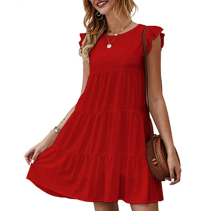 Damen lässiges tierfreies T-Shirt Kleid mit Volantärmel Nord Taschen