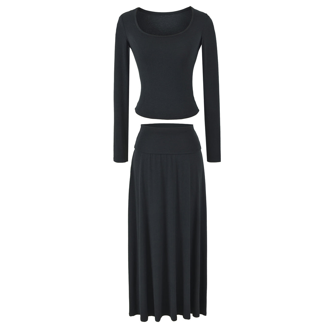 Damen Zweiteiliges Lounge-Set aus Stretch-Modal mit figurbetontem Langarm-Top und Maxirock Nord Taschen