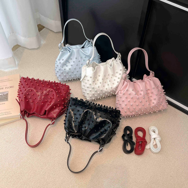 Damen Schultertasche mit strukturiertem Design und dekorativen Perlen Nord Taschen