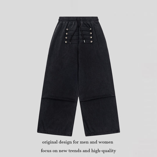 Damen Weite Culotte-Hose mit hohem Gummibund, Kordelzug und dekorativer Knopfblende Nord Taschen