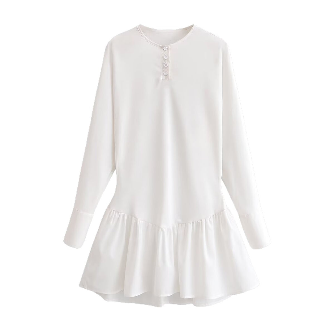 Damen Lockeres Longsleeve Tunika-Kleid mit Henley-Knopfleiste und Stufenrock Nord Taschen