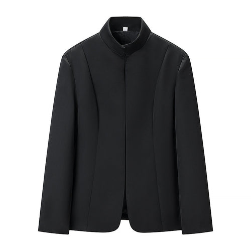 Herren Schmal geschnittener Sakko-Kurzblazer mit Stehkragen und minimalistischem Verschluss Nord Taschen