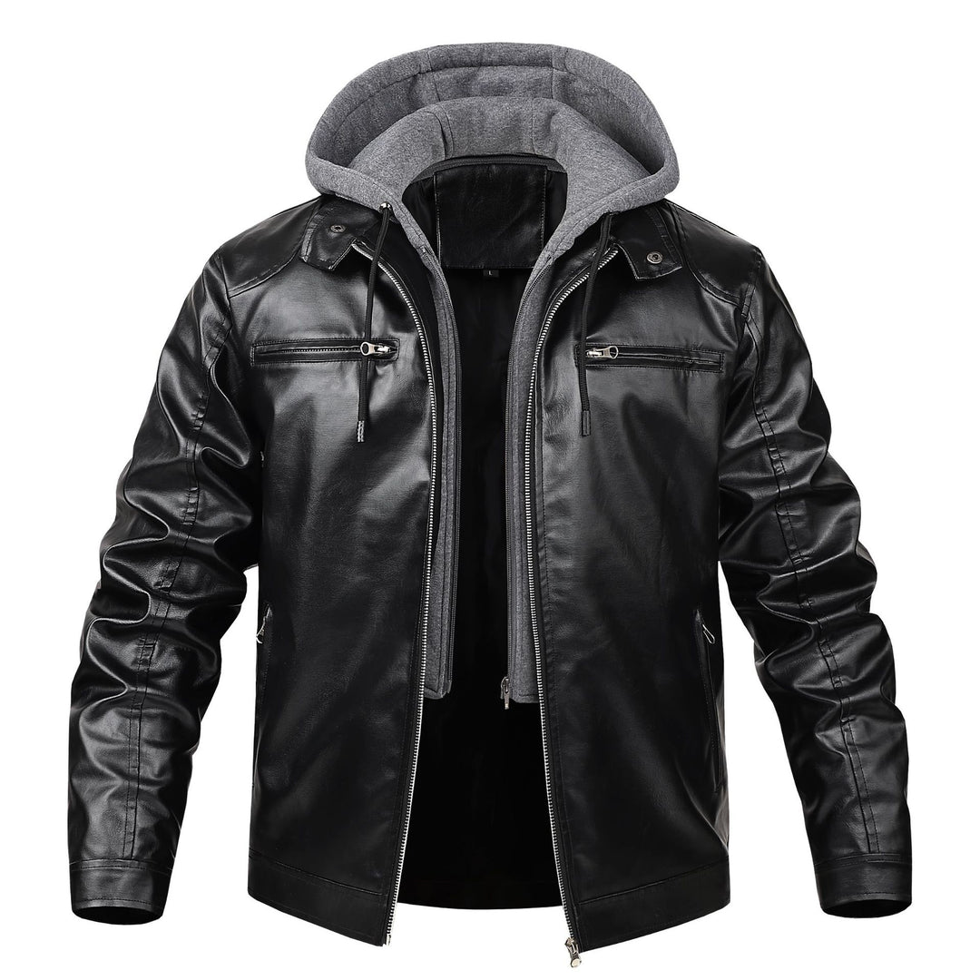 Herren Stilvolle Lederjacke mit Kapuze Nord Taschen