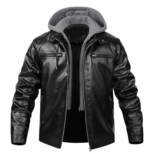 Herren Stilvolle Lederjacke mit Kapuze Nord Taschen