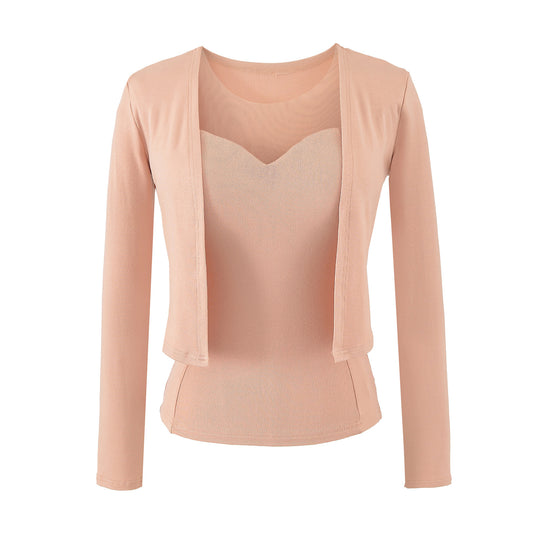 Damen Zweiteiliges Feinstrick-Top-Set mit Mesh-Einsatz und offenem Cardigan Nord Taschen