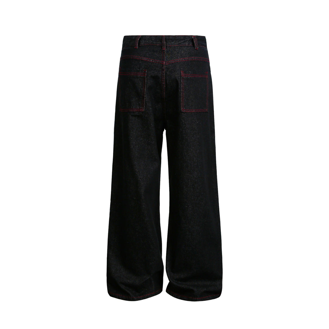 Damen weite Cropped-Denimhose mit hoher Taille und Kontrastnähten Nord Taschen