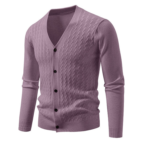 Herren Feinstrick-Cardigan mit Zopfmuster, V‑Ausschnitt und Knopfleiste Nord Taschen