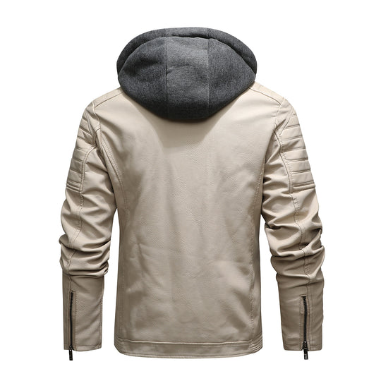 Herren Bikerjacke aus Kunstleder mit Teddyfutter und Kapuzeneinsatz Nord Taschen