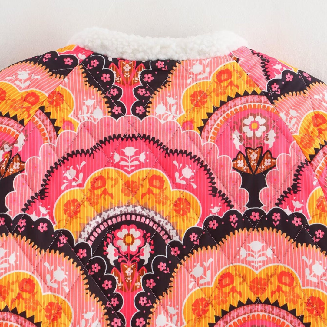 Damen gesteppte Jacke mit Teddyfutter und retro-inspiriertem Allover-Print Nord Taschen