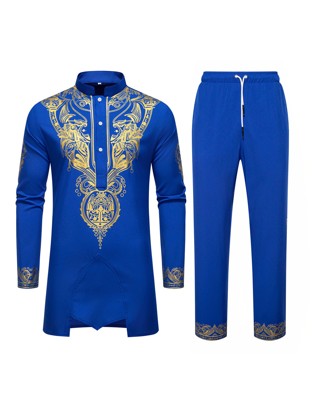 Herren Ornamentales Tunika-Set mit Stehkragen, Halbknopfleiste und goldverziertem Print Nord Taschen